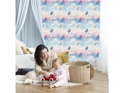 Roztomilé obláčiky – detská tapeta (Material Textil)