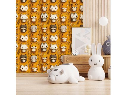 Roztomilá mačacia Peel & Stick tapeta do detskej izby (Material Textil)