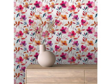 Kvetinová tapeta – Peel & Stick – pre dievčenskú izbu (Material Textil)