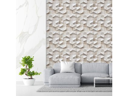 3D geometrická tapeta do obývačky alebo kancelárie (Material Textil)