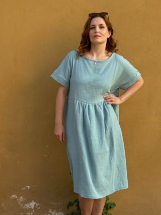 Mentolové šaty Sofie 🌿 💚 Osvěžující barva, vzdušný materiál 👉🏻 bio bavlněný mušelín v horkých letních dnech prostě chcete....