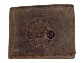 Kvalitní kožená peněženka, vyrobená z broušené hovězí kůže, klipové zavírání, motiv motorka KINGS OF THE ROAD BORN TO RIDE