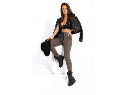 damske trendy kalhoty s pukem bezove hnede