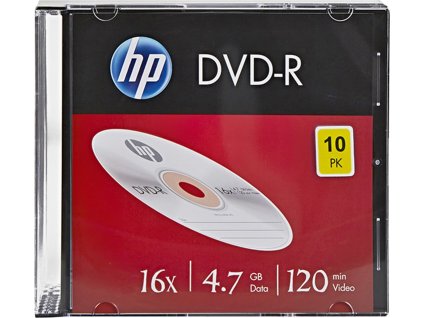 HP DVD-R, DME00085-3, 4,7 GB, 16x, tenké pouzdro, 10 balení, nepotisknutelné, 12 cm, 69314, pro archivaci dat