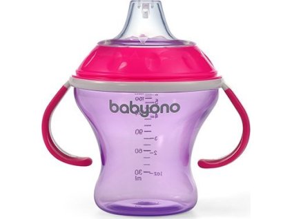 BabyOno 1456/02 STŘÍBRNÝ HRNEK - MĚKKÁ VÝPOJKA 180ML PŘÍRODNÍ KOJENÁ RŮŽOVÁ