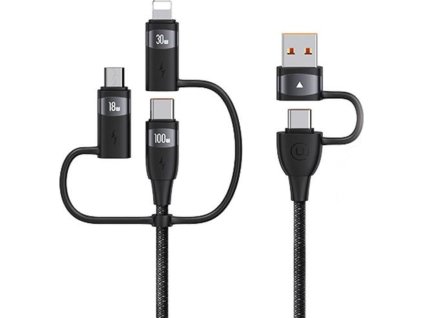 USAMS US-SJ645 U85 kabel USB-A+USB-C/USB-C, Lightning, microUSB 6v1 1,2m 100W PD Fast Charge černá/černá