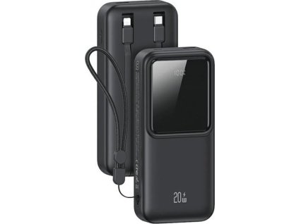 USAMS Powerbanka s vestavěným USB-C+Lightning kabely 30000 mAh 20W PD+Qc 3.0 Fast Charge X-chel Series black/black 30KCD21301 (US-CD213)