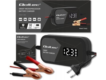 Qoltec Inteligentní mikroprocesorová nabíječka 12V | 2A | Usměrňovač s funkcí regenerace článků pro baterii AGM GEL | LCD
