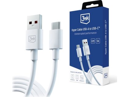 3MK USB-A – USB-C 1,2 m bílý (Hyper kabel A až C 1,2 m 5A)