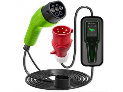 Mobilní elektrická nabíječka Qoltec EV s nastavením 2in1 typu 2 7 kW | Cee 3 pin | 230V | LCD Portable Wallbo