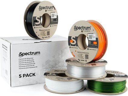 Spectrum 3D filament, Premium PCTG, 1,75 mm, 5x250 g, 80751, mix arktická bílá, dopravní černá, čistě oranžová, transparentní zelená, prémiová