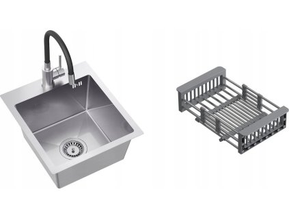 Ocelový dřez Steiner Quadron Luke 90 (40x45x20) s 1-komora B/O-Chamber Siphon + baterie s elastickou ocelovou obr.