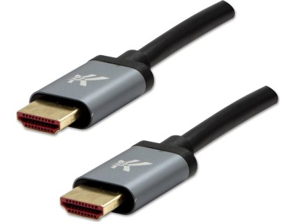 Video kabel HDMI M - HDMI M, HDMI 2.1 - Ultra High Speed, 1m, pozlacené konektory, hliníkové pouzdro, šedé, Logo 8K@60Hz, 48Gb/s