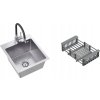 Ocelový dřez Steiner Quadron Luke 90 (40x45x20) s 1-komora B/O-Chamber Siphon + baterie s elastickou ocelovou obr.