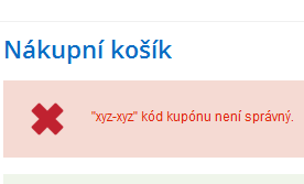 chybové hlášení při uplatnění slevového kupónu