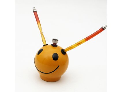 Bong keramika Smajlík se dvěma šlauchy 12 cm žlutá