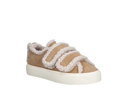 INUIKII dámské tenisky zateplené kožené béžové | SHEARLING LOW VELCRO BEIGE