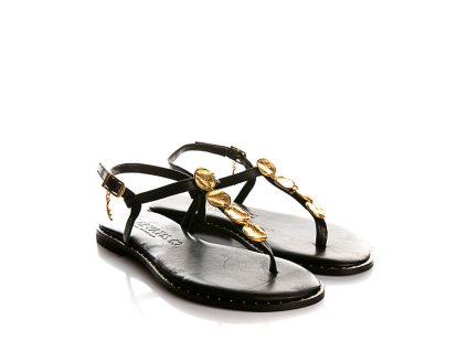 CARYATIS dámské sandálky se zlatým zdobením černé kožené | 621507 BLACK-GOLD