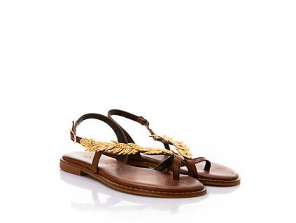 CARYATIS dámské sandálky se zlatým zdobením hnědé kožené | 621609 BROWN-GOLD