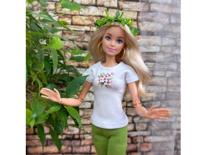 Růžové květiny - tričko pro Barbie, bílé