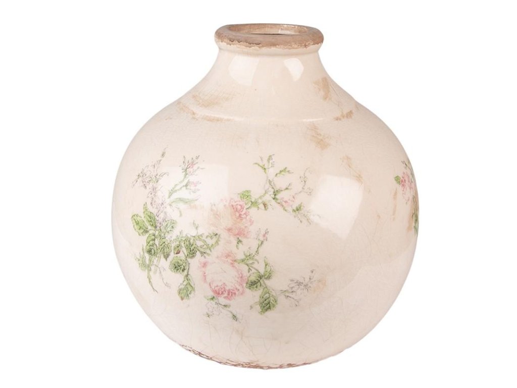 Keramická váza VINTAGE FLOWERS Clayre & Eef 6CE1538L Ø 25x25 cm
