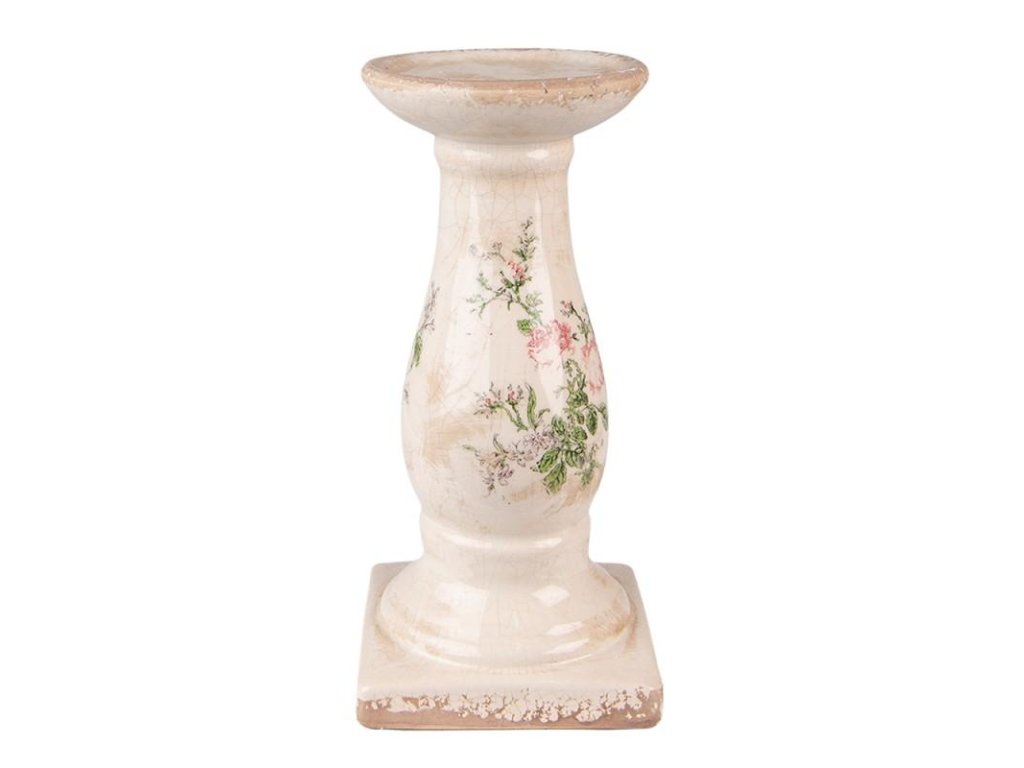 Keramický svícen VINTAGE FLOWERS Clayre & Eef 6CE1539M Ø 12x24 cm