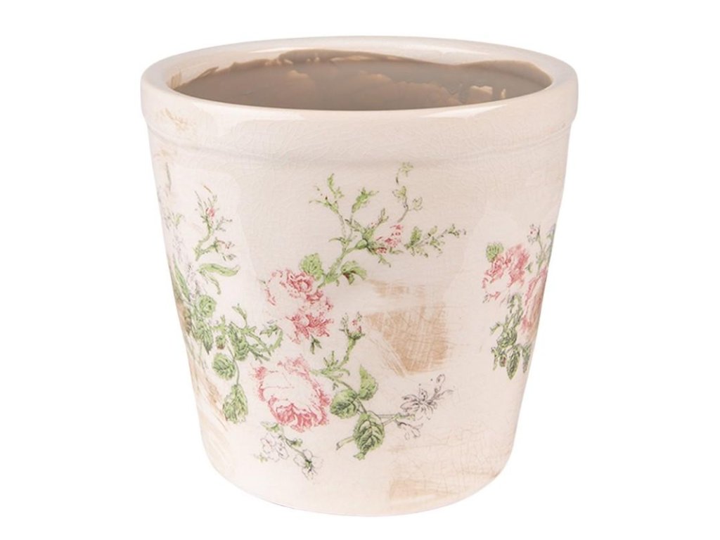 Keramický květináč VINTAGE FLOWERS Clayre & Eef 6CE1544L Ø 17x16 cm