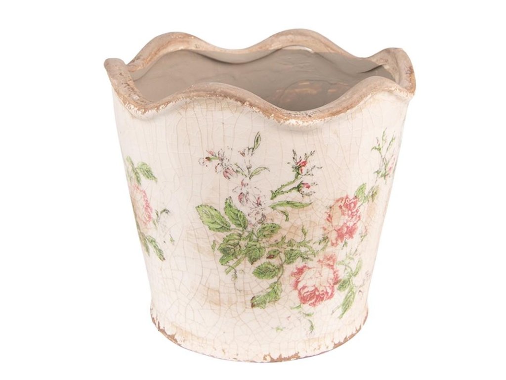 Keramický květináč VINTAGE FLOWERS Clayre & Eef 6CE1537S Ø 12x11 cm