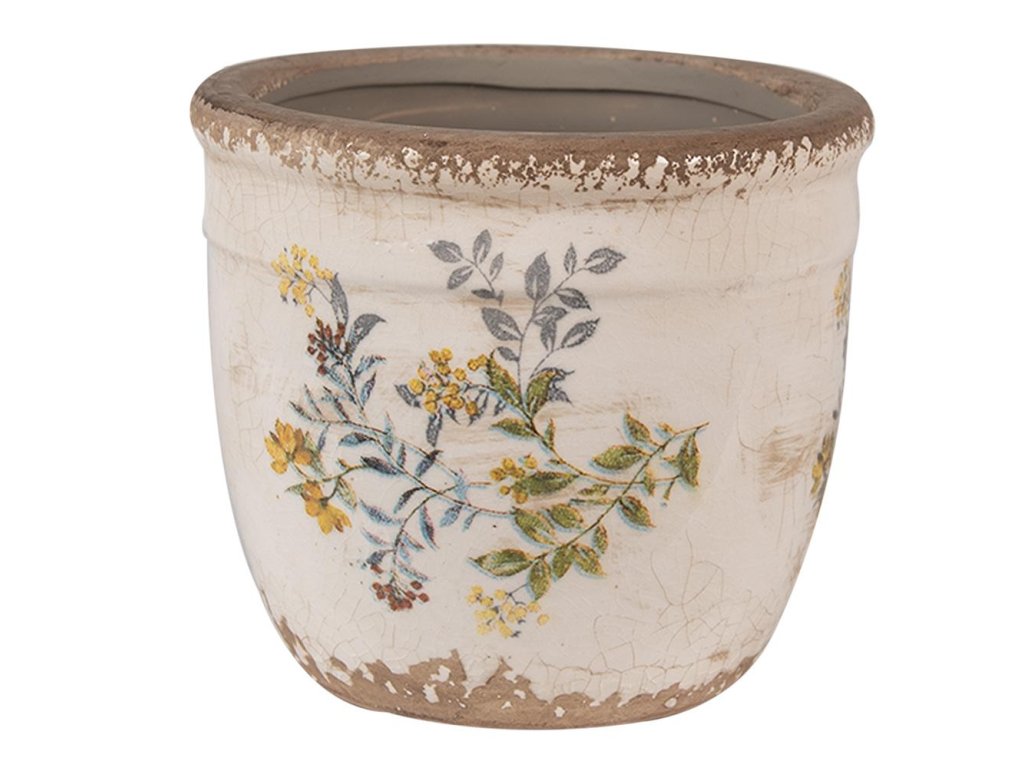 Keramický květináč VINTAGE BLOOMS Clayre & Eef 6CE1607S Ø 13x11 cm