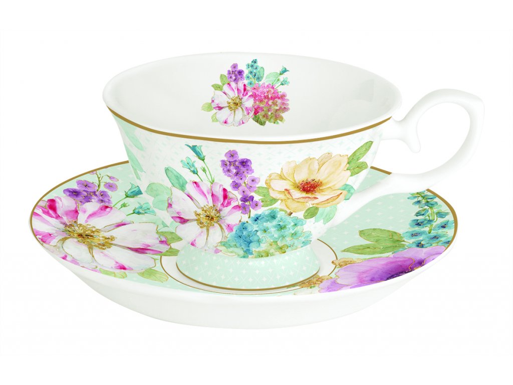 Easy Life - Porcelánový šálek a podšálek Cottage Flower - 200 ml