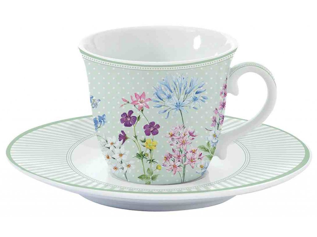 Porcelánový šálek a podšálek Floraison s motivem lučního kvítí. Hrnek je o objemu 200 ml a je zabalen v dárkové krabičce stejného motivu. Tento produkt je od značky Easy Life.