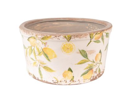 Keramický květináč LEMONS AND LEAVES Clayre & Eef 6CE1533L Ø 19x10 cm