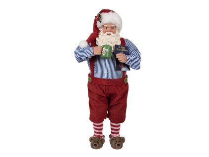 Dekorativní figurka Santa Clause s knížkou a hrníčkem Clayre & Eef 65234 16x8x28 cm