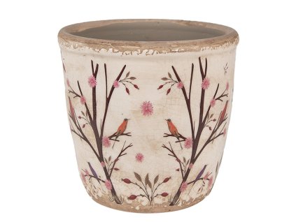 Keramický květináč BIRDS IN NATURE Clayre & Eef 6CE1641M Ø 14x13 cm
