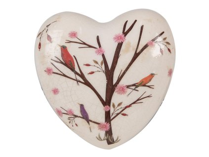 Dekorativní keramické srdíčko BIRDS IN NATURE Clayre & Eef 6CE1648 12x12x4 cm