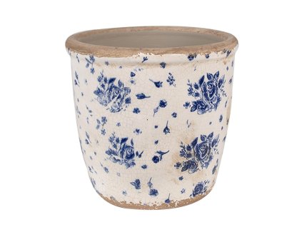 Keramický květináč BLUE ROSE BLOOMING Clayre & Eef 6CE1658M Ø 14x13 cm