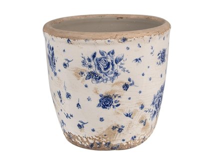 Keramický květináč BLUE ROSE BLOOMING Clayre & Eef 6CE1658S Ø 13x12 cm