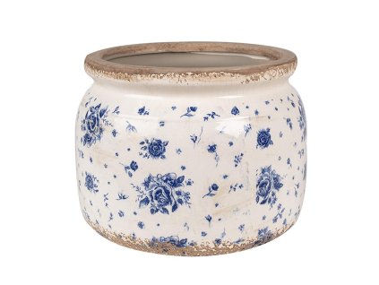 Keramický květináč BLUE ROSE BLOOMING Clayre & Eef 6CE1659L Ø 20x15 cm
