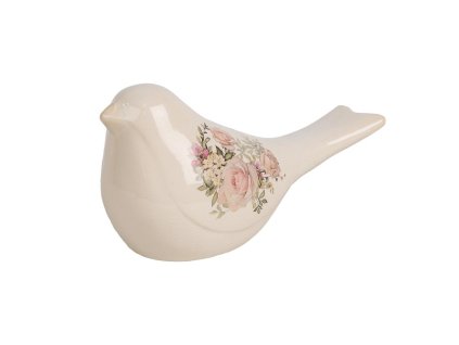 Dekorativní keramický ptáček PASSIONATE FLOWERS Clayre & Eef 6CE1951L 25x10x13 cm