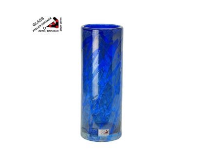 Váza 20 cm z hutního skla kobaltová, ruční výroba z atelieru Beránek