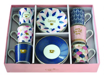 Easy Life - Porcelánové šálky a podšálky na kávu Home Sweet Home - 6*100 ml