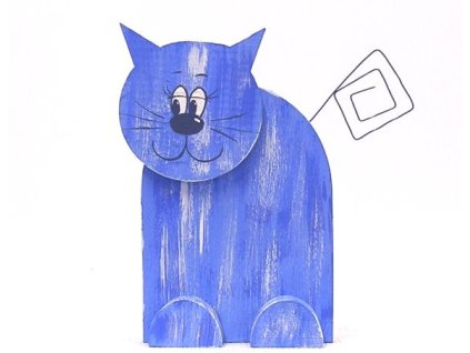 Kočka dřevěná velká - modrá - 10 x 2 x 15 cm