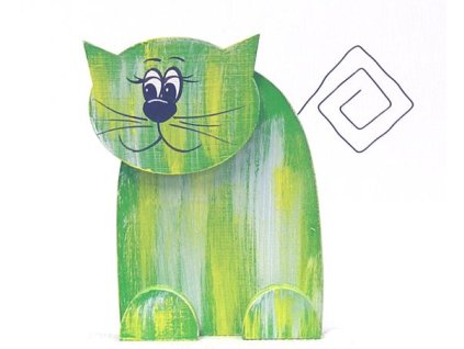 Kočka dřevěná velká - zelená - 10 x 2 x 15 cm