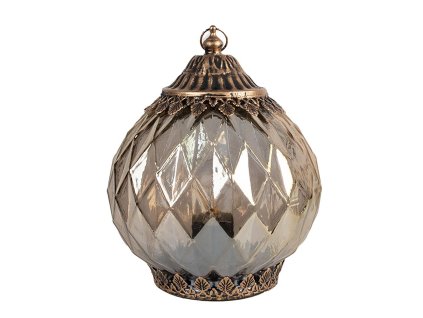 Skleněná lucerna s LED osvětlením Clayre & Eef 6GL4585 Ø 15x19 cm