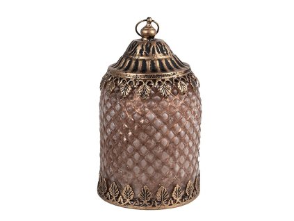 Skleněná lucernička s LED osvětlením Clayre & Eef 6GL4600 Ø 10x16 cm