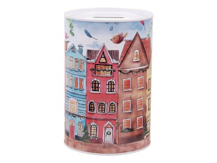 Plechová pokladnička HOUSES Clayre & Eef 6BL0157 Ø 10x15 cm