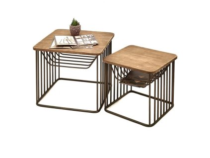 Sada dvou odkládacích stolků dřevo a kov Clayre & Eef 50674 53*53*44 / 42*42*38 cm