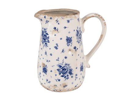 Dekorativní keramický džbánek BLUE ROSE BLOOMING Clayre & Eef 6CE1660M 16x12x18 cm