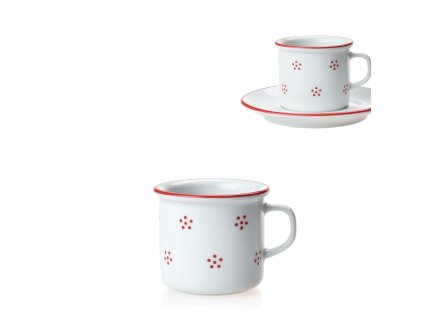 Hrnek Retro "porcelánový plecháček" 80 ml na espresso Valbella červená X8988