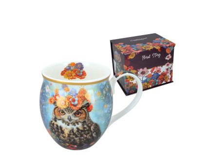 Hrnek buclák 450 ml - sova s květy
